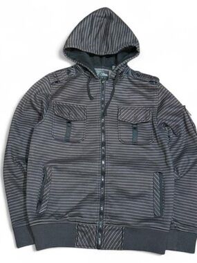 Y2K Elixir Utility Tactical Striped Zip Up Hoodie